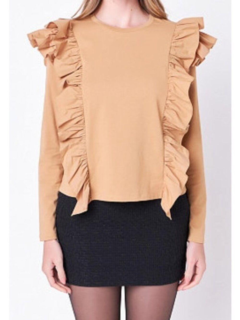 English Factory NWT pleated blouse size small tan color Poplin Ruffle Trim